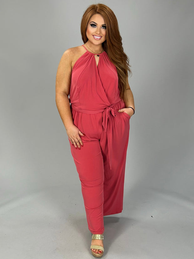 SALE!! RP-B  M-109 {1.State} Coral Halter Jumpsuit Retail $119.00 PLUS SIZE 1X