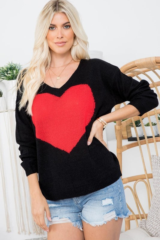 11 GT {Close To My Heart} Black Sweater w/Red Heart PLUS SIZE 1X/2X  2X/3X