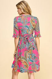 SALE!! 45 PSS-D {Life's A Dance} Fuchsia Paisley Printed Dress PLUS SIZE 1X 2X 3X