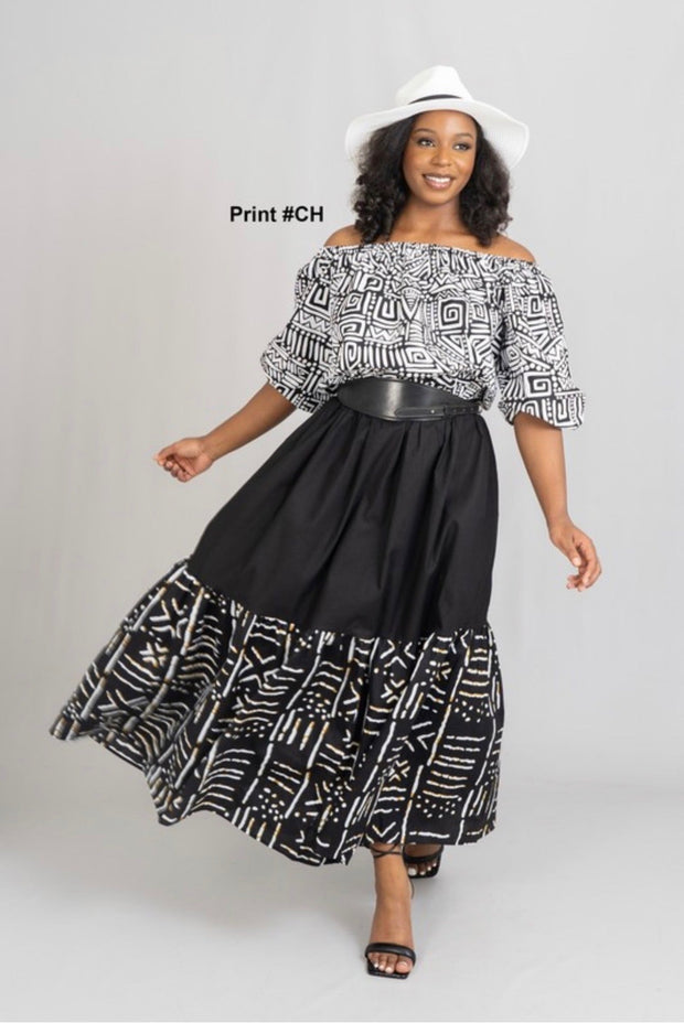 SALE!! LD-E {Perfect Moment} Black/White African Print Patchwork Dress PLUS SIZE XL