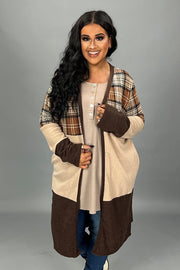 20 OT  {Seasonal Shift} Brown Plaid Taupe  Long Duster PLUS SIZE 1X 2X 3X