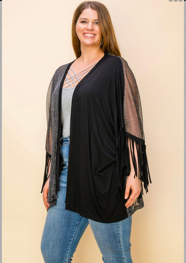 14 OT {Great Views} VOCAL Black Sheer Fringe Cardigan PLUS SIZE XL 2X 3X