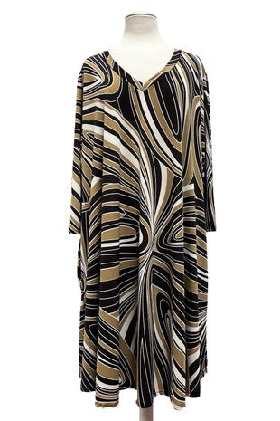 SALE!! 30 PQ {Props To You} Taupe/Brown Spiral Print V-Neck Dress EXTENDED PLUS SIZE 3X 4X 5X