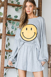 12 GT {Putting On A Smile} H.Grey Smiley Face Sweatshirt PLUS SIZE 1X 2X 3X