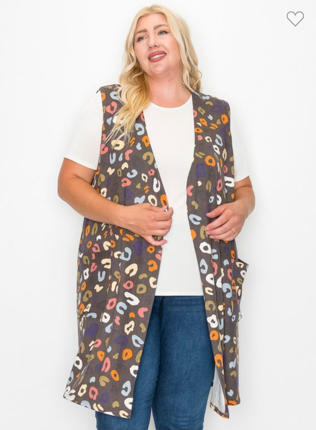 56 OT {Having Fun} Multi-Color Animal Print Vest PLUS SIZE 1X 2X 3X 4X 5X