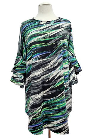 62 PSS {Call Me Darling}  Black/Green Print Top EXTENDED PLUS SIZE 4X 5X 6X