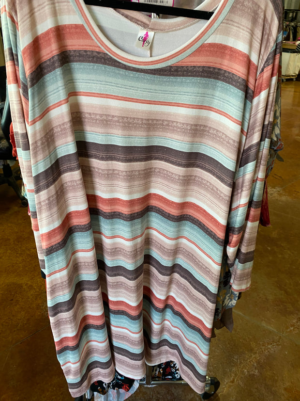 39 PQ {Big Plans} Taupe Stripe Print Dress w/Pockets CURVY BRAND!!! EXTENDED PLUS SIZE 4X 5X 6X  (May Size Down 1 Size)