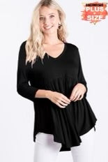 63 SQ {Without Words} Black V-Neck Babydoll Top PLUS SIZE 1X 2X 3X