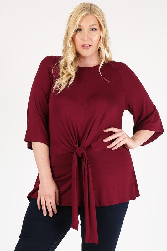 16 SQ [Seeking Validation} Solid Twist Tie Burgundy Top PLUS SIZE 1X 2X 3X