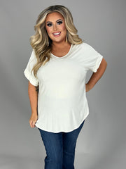 58   SSS-A  {Hint of Ivory} Ivory V-Neck Top Short Cuffed Sleeve Top PLUS SIZE 1X 2X 3X