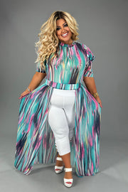 SALE!! LD-D {Boujee Lady} Blue Stripe Print Long Top PLUS SIZE 1X 2X 3X