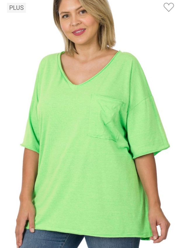 27 SSS {Happy As Can Be} Heather Green V-Neck Top w/Pocket  PLUS SIZE 1X 2X 3X 1X