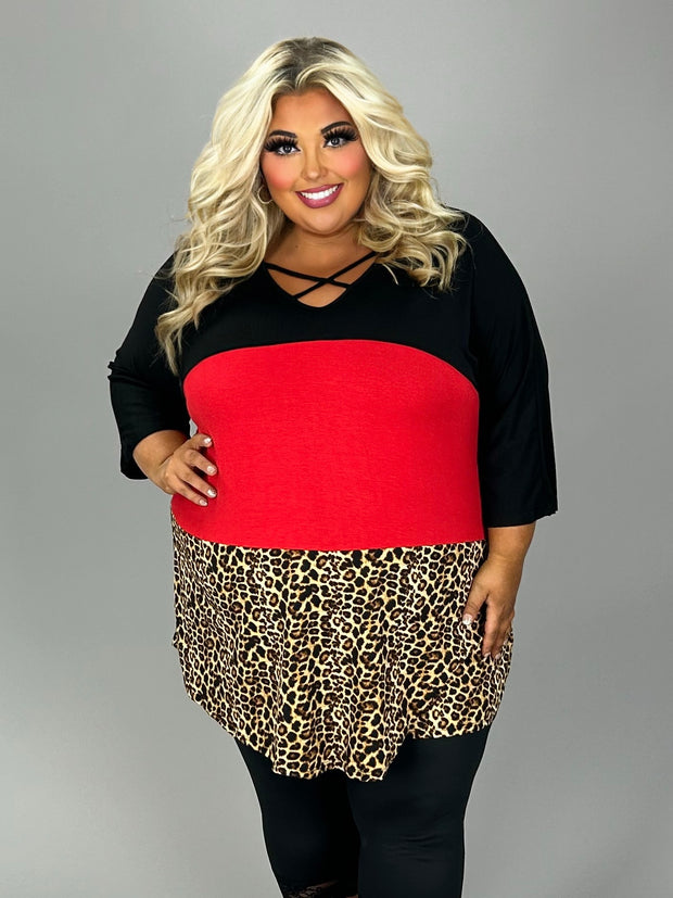 45 CP {Dreams Taking Flight} Red Black  Leopard Top CURVY BRAND!!! EXTENDED PLUS SIZE 3X 4X 5X