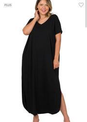 LD-N {Addicted To Comfort} Black V-Neck Maxi Dress PLUS SIZE 1X 2X 3X