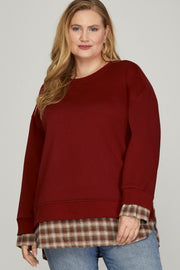 17 CP [Campfire & Smores Season} Wine & Plaid Sweatshirt Top PLUS SIZE XL 1X 2X