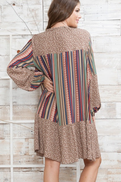 SALE!! 96 CP [Dainty News} Mocha/Multi-Color Print Dress PLUS SIZE XL 2X 3X