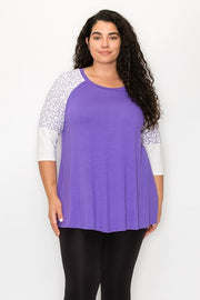 43 CP {Cards On The Table} Purple Leopard Contrast Tunic EXTENDED PLUS SIZE 4X 5X 6X