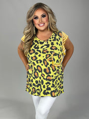 SALE!! 74 CP-D {The Jeanette} Mustard Animal Print Top Ruffle Slv PLUS SIZES 1X 2X 3X