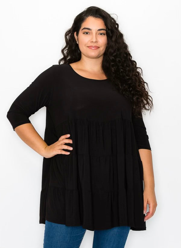 68 SQ {Always Ready} Black Tiered Tunic CURVY BRAND!!! EXTENDED PLUS SIZE 3X 4X