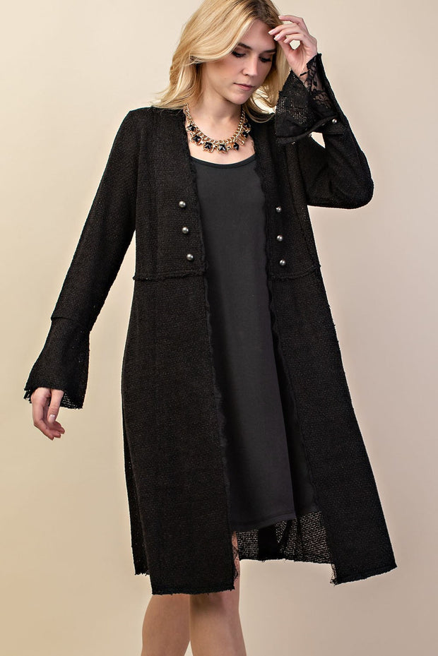 47 OT {Main Event} VOCAL Black Lace Trim Long Cardigan PLUS SIZE XL 2X 3X