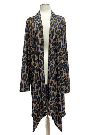 31 OT {Wild Dreams} Brown/Black Leopard Print Long Cardigan EXTENDED PLUS SIZE 3X 4X 5X