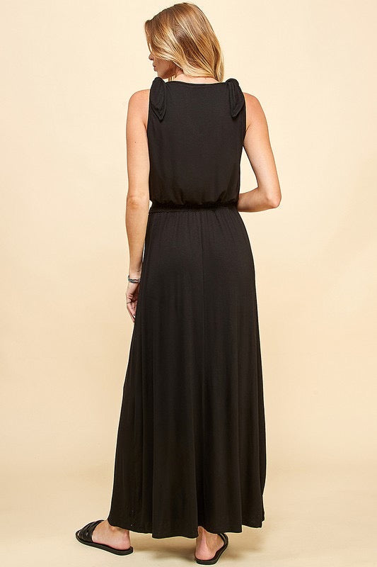 SALE!! LD-O {For A Change} Black Maxi Dress w/Shoulder Ties PLUS SIZE XL 2X 3X