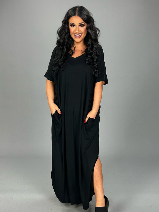 SALE!! LD-S {Never Forget} Black V-Neck Long Dress PLUS SIZE 1X 2X 3X