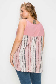 49 SV {Tinted View} Pink Tank Top w/Bamboo Print EXTENDED PLUS SIZE 4X 5X 6X