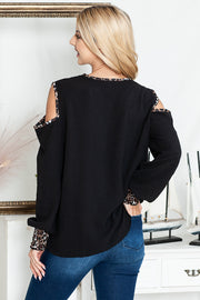 SALE!! 46 OS {Leopard Defined} Black Cold Shoulder Top PLUS SIZE XL 2X 3X