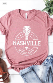 SALE!! 64 GT-E {Nashville Music City} Heather Mauve Graphic Tee PLUS SIZE 2X 3X