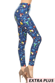 LEG-63 {Penguin Fun} Navy Penguin Print Leggings PLUS SIZE