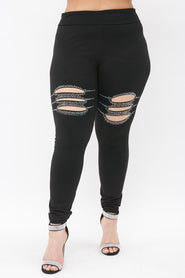 BT {As Of Late} VOCAL Black Pants w/ Rhinestone Cut Out Detail PLUS SIZE 1X 2X 3X