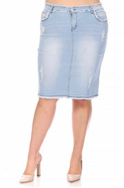 SALE!! LEG-21  {Here At Last} Lt. Blue Wash Stretch Denim Skirt PLUS SIZE 1X 2X 3X