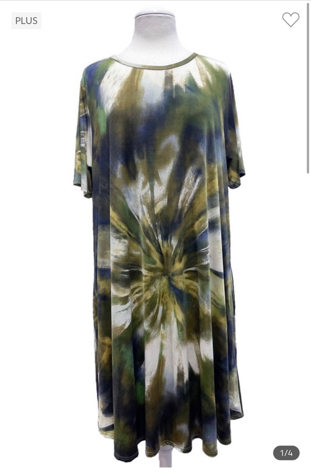 SALE!! 97 PSS {A New Tomorrow} Olive Tie Dye Print Dress PLUS SIZE 1X 2X 3X