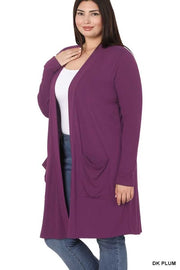 64 OT {Worth A Mention} Dk Plum Cardigan w/Pockets PLUS SIZE 1X 2X 3X