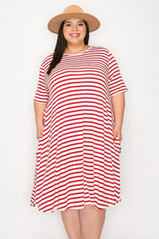 25 PSS {Coasting Through} Red/Ivory Stripe Print Dress PLUS SIZE XL 2X 3X