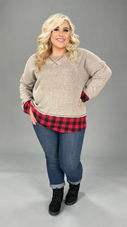 SALE!!  22 CP-G {Clear Your Schedule} Grey Red Plaid Contrast Top  PLUS SIZE XL 2X 3X