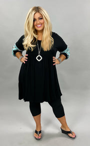 SALE!! 12 CP-C {Just Admit It} Black With Blue Tribal Printed Sleeve Tunic  PLUS SIZE XL 2X 3X