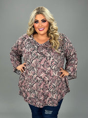 SALE!! 30 PQ {No Doubts Here} Mauve/Black Paisley Print V-Neck Top EXTENDED PLUS SIZE 3X 4X 5X