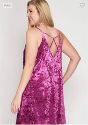 19 SV-K {Romantic Bliss} Magenta Crushed Velvet Dress PLUS SIZE XL 1X 2X