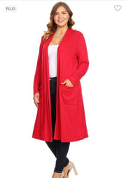 54 OT {Never Too Late} Red Duster w/Pockets PLUS SIZE 1X 2X 3X