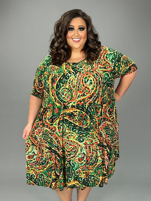 SALE!! 89 PSS {Party Day} Green Orange Paisley Tiered Dress EXTENDED PLUS SIZE 3X 4X 5X