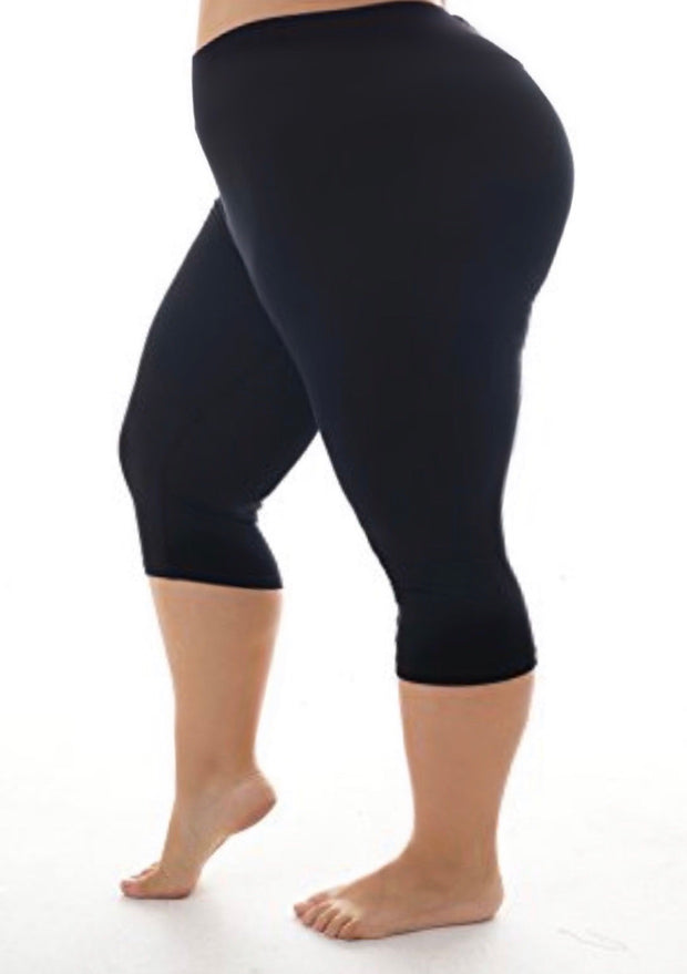 LEG-K {Refuse To Lose} Black Extra Plus Capri Leggings PLUS SIZE