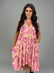 SALE!! 36 SV-C {In My Feelings} Umgee Violet Floral Hi/Low Dress PLUS SIZE XL 1X 2X