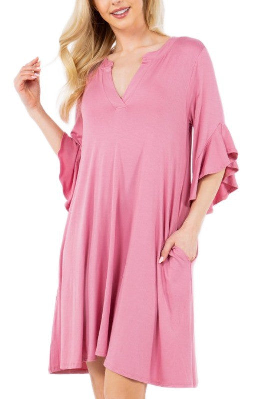 66 SQ {Come Get Me} Mauve V-Neck Dress PLUS SIZE XL 2X 3X