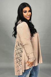 35 OT {Sweet Feels} VOCAL Mocha Waffle Knit Lace Cardigan PLUS SIZE XL 2X 3X