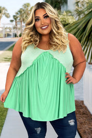 98 SV-E {All For Fun} Mint Stripe Print Top PLUS SIZE 1X 2X 3X