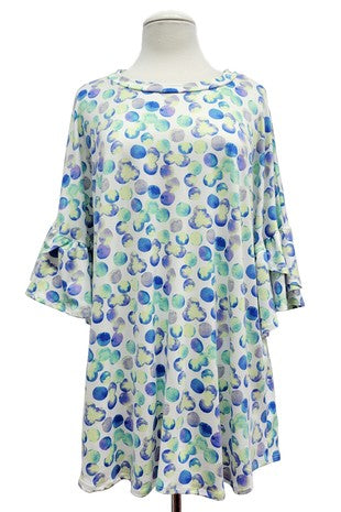 SALE!! 32 PSS {Dot It Again} Ivory/Blue Polka Dot Print Top EXTENDED PLUS SIZE 4X 5X 6X