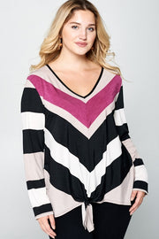 47 PLS {Where Hearts Connect} Magenta/Black Stripe Print Top PLUS SIZE 1X 2X 3X