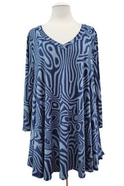 19 PQ {Shades Of Cool} Blue Swirl Print V-Neck Top EXTENDED PLUS 3X 4X 5X